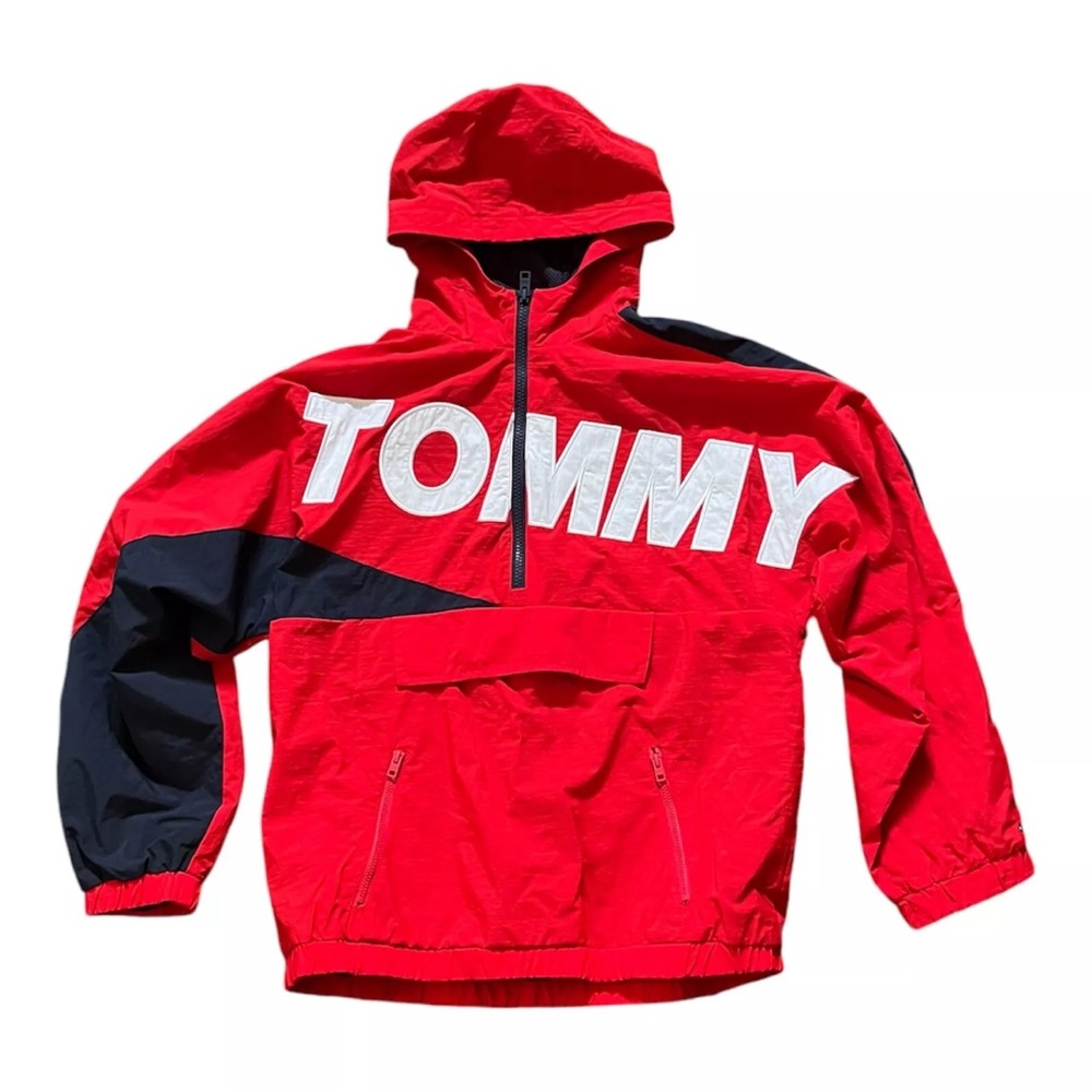 Tommy Hilfiger Nylon Pullover Jacket Youth XL 16/18 Spellout Colorblock Red Wind